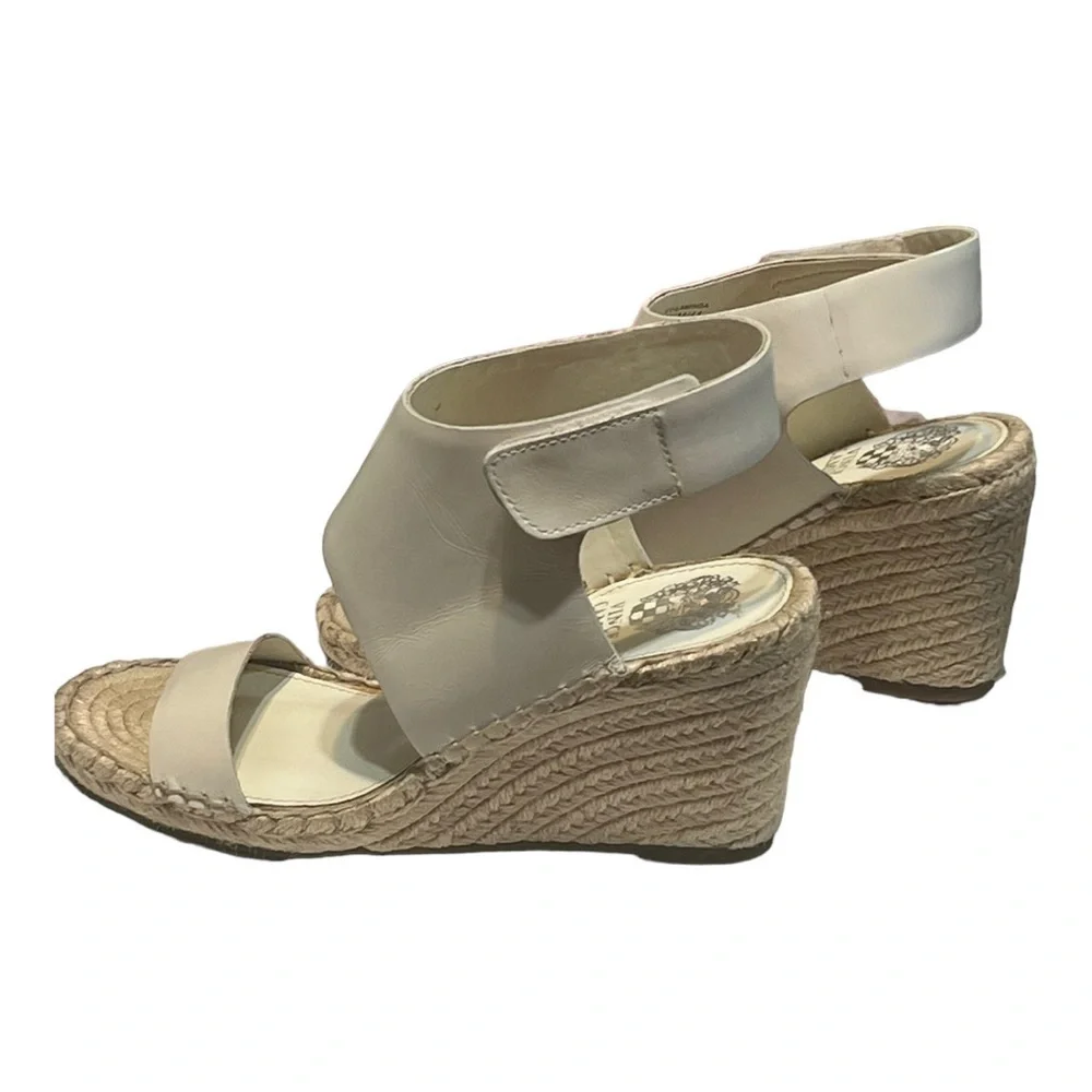 Vince Camuto Laminda Ivory Leather Espadrille Wedge Sandal 9.5
